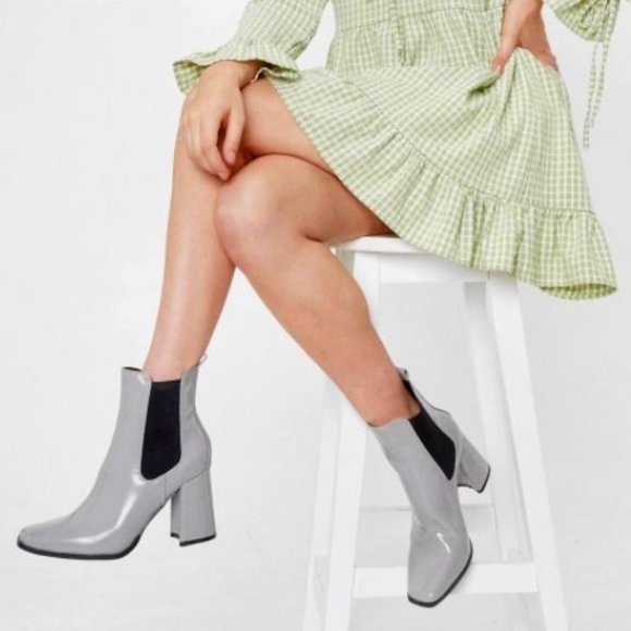 NASTY GAL | Gray Square Toe Heeled Chelsea Boots - Picture 4 of 8